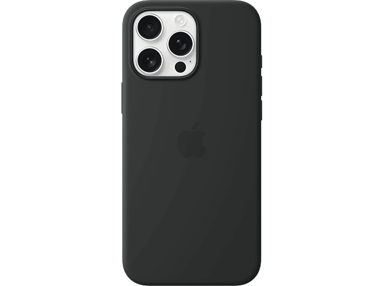 iPhone noir avec étui noir. L'arrière possède des caméras et un logo Apple.