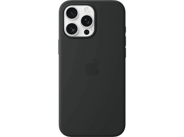 iPhone noir avec étui noir. L'arrière possède des caméras et un logo Apple.