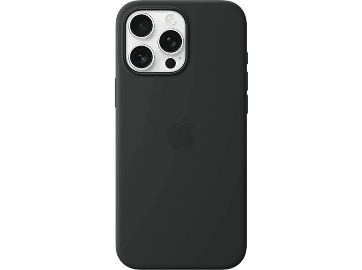 iPhone noir avec étui noir. L'arrière possède des caméras et un logo Apple.