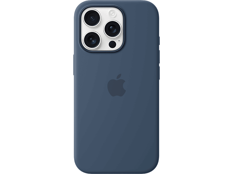 Coque iPhone bleue avec trois objectifs et un logo Apple.