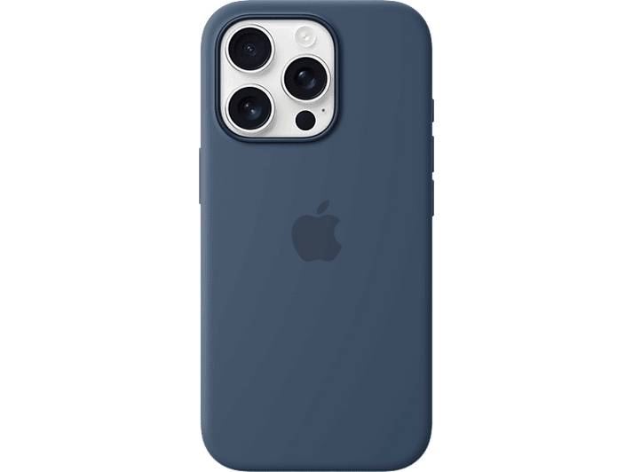Coque iPhone bleue avec trois objectifs et un logo Apple.