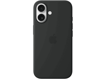Coque de téléphone noire avec doubles caméras arrière et logo Apple, sur fond blanc.