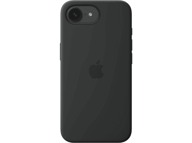 iPhone noir avec coque noire. Le logo Apple est visible au centre.