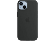 Coque d'iPhone noire avec une bosse de caméra et le logo Apple sur fond noir.