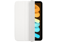 iPad Mini blanc avec une coque blanche ouverte pour montrer l'écran avec un affichage coloré.