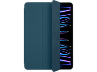 Étui de tablette bleu sarcelle avec une tablette à l'intérieur. L'écran affiche des lignes de couleur néon.