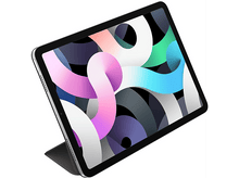 Charger l&#39;image dans la galerie, Un iPad Air avec un fond d&#39;écran abstrait et vibrant, légèrement incliné. La housse est attachée.
