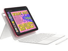 Charger l&#39;image dans la galerie, iPad rose avec clavier et crayon blancs. Texte à l&#39;écran : Qu&#39;est-ce que l&#39;affûtage ?
