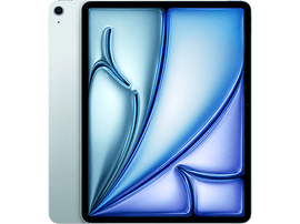 iPad argenté avec un design abstrait bleu clair et blanc sur l