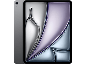 iPad argenté avec un écran affichant un motif abstrait et coloré. L'arrière de l'iPad est également argenté.
