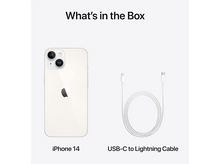Charger l&#39;image dans la galerie, iPhone 14 et un câble USB-C vers Lightning sur fond blanc.
