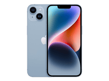 Charger l&#39;image dans la galerie, iPhone 14 bleu, montrant les vues arrière et avant.
