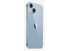 Charger l&#39;image dans la galerie, Un iPhone 14 Pro bleu clair, vu de dos en biais, montrant les lentilles de la caméra.
