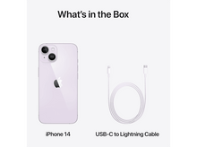 Charger l&#39;image dans la galerie, iPhone 14 et un câble USB-C vers Lightning sur fond blanc.
