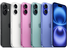 Charger l&#39;image dans la galerie, Six téléphones de différentes couleurs alignés, noir, blanc, rose, vert, violet clair et un écran bleu.
