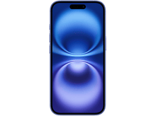 Charger l&#39;image dans la galerie, Un iPhone bleu avec un écran bleu affichant un design abstrait bleu et violet.
