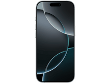 Charger l&#39;image dans la galerie, Vue de face d&#39;un smartphone noir avec un écran affichant un design en dégradé. Le cadre est argenté.
