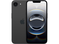 iPhone noir avec deux vues. L'arrière montre le logo Apple, l'avant une image abstraite.