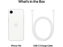 Charger l&#39;image dans la galerie, Un iPhone 16e blanc et un câble de chargement USB-C blanc.
