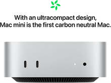 Charger l&#39;image dans la galerie, Un Mac Mini argenté avec le texte : « Avec un design ultracompact, le Mac mini est le premier Mac neutre en carbone. »
