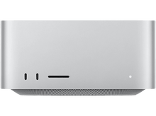 Charger l&#39;image dans la galerie, Ordinateur de bureau Mac Studio argenté, montrant l&#39;avant avec bouton d&#39;alimentation et ports.
