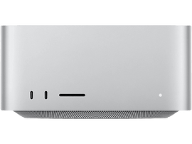 Ordinateur de bureau Mac Studio argenté, montrant l