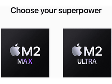 Charger l&#39;image dans la galerie, Deux logos indiquant M2 MAX et M2 ULTRA sur fond noir. Logo Apple.
