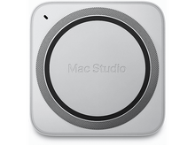 Charger l&#39;image dans la galerie, Un Mac Studio gris sur fond blanc. L&#39;appareil a un design d&#39;aération circulaire et le texte &#39;Mac Studio&#39;.
