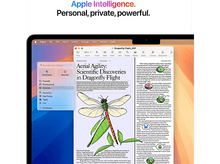 Charger l&#39;image dans la galerie, Bannière Apple Intelligence avec MacBook sur bureau, texte et document à l&#39;écran.
