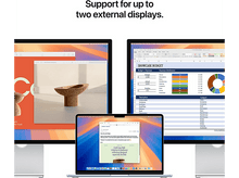 Charger l&#39;image dans la galerie, Deux moniteurs et un ordinateur portable affichant du contenu ; le texte dit &#39;Prise en charge de deux écrans externes&#39;.
