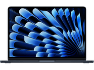 Ordinateur portable avec écran bleu. Corps gris foncé. L'écran affiche un motif abstrait bleu.