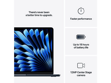 Charger l&#39;image dans la galerie, Ordinateur portable avec design bleu sur l&#39;écran. Texte : Performances plus rapides, jusqu&#39;à 18 heures de batterie, caméra 12MP.
