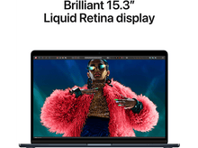 Charger l&#39;image dans la galerie, L&#39;ordinateur affiche une femme avec de la fourrure rouge. Texte : Brilliant 15.3&quot; Liquid Retina display.
