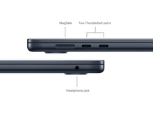 Charger l&#39;image dans la galerie, Profil latéral de l&#39;ordinateur portable avec MagSafe, ports Thunderbolt et prise casque. Bleu foncé.
