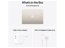 Charger l&#39;image dans la galerie, Un MacBook Air avec un adaptateur secteur et un câble USB-C vers MagSafe 3 sur fond blanc.
