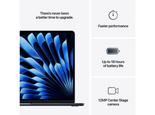 Charger l&#39;image dans la galerie, Ordinateur portable bleu foncé avec écran bleu et blanc. Le texte met en avant les performances.
