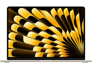 Ordinateur portable doré avec un design en éventail jaune et or sur l'écran, fond noir.