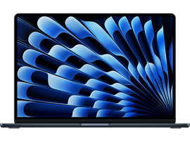 Un ordinateur portable bleu fermé sur une surface noire. L