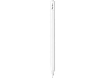 Apple Pencil Pro blanc sur fond noir.