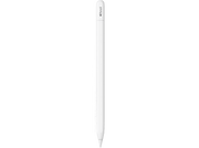 Un Apple Pencil blanc sur fond noir, vu de face.