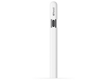 Apple Pencil blanc dans son étui. Le stylet a un petit logo Apple et un détail vert.