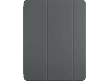 Charger l&#39;image dans la galerie, Housse de tablette grise, pliée, avec trois panneaux. Fond noir.
