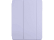 Housse de tablette violet clair avec design à trois volets, sur fond noir.