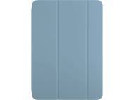 Une coque de tablette bleue pliée en trois, avec une surface solide.