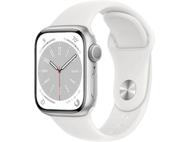 APPLE Watch S8 GPS 41 mm Boîtier Aluminium Argent, Bracelet Sport Blanc Regular (MP6K3NF/A)