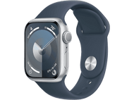 APPLE Watch Series 9 GPS 41mm Boîtier aluminium Silver, Bracelet Sport Storm Blue - S/M (MR903QF/A)