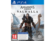 Pochette de jeu PS4 pour Assassin's Creed Valhalla, avec un Viking, des haches et un drakkar.