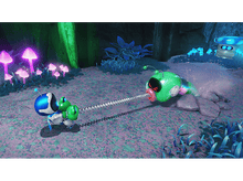 Charger l&#39;image dans la galerie, Une scène vibrante d&#39;un jeu avec un personnage robot utilisant un ressort pour attaquer un monstre vert.
