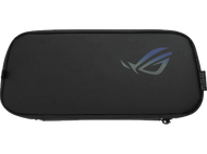 Étui de transport noir, logo ROG réfléchissant. Fond blanc.