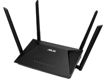 Charger l&#39;image dans la galerie, Routeur ASUS noir avec quatre antennes, vue en angle, sur fond blanc.

